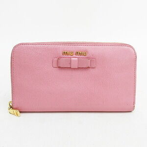 Miu Miu Madras Round Zip Long Wallet Pink Leather